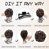 abordables Chignons-Chignon décoiffé, postiche à pince, cheveux bouclés et ondulés, faux cheveux, chignon ébouriffé, extensions de cheveux, chouchou, longue barbe, chignon, postiches pour femmes