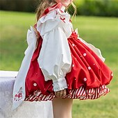 billiga Avslappnade klänningar-Barn Flickor Klänning Färgblock Långärmad Prestanda Fest Lappverk Förtjusande Dagligen Polyester Midi Vardagsklänning Vår Höst 4 år + Rubinrött