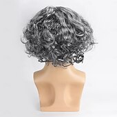 お買い得  パーティーウィッグ-人工毛ウィッグ カール バング付き 機械製 かつら ショート グレイ 合成 男性用 グレイ