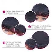 economico Parrucche di capelli veri senza cuffia-parrucche brasiliane corte pixie afro ricce e crespe per donne parrucca bob castana senza colla con frangia parrucca di capelli umani da 6 pollici