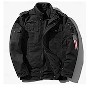 baratos jaquetas e casacos gráficos masculinos-jaqueta militar bordada de algodão masculina, jaqueta cargo com alças, manga comprida, gola alta, casaco com vários bolsos, jaqueta de caminhoneiro, estampa da bandeira dos eua, roupa tática
