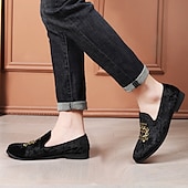abordables Casual-Mocasines de terciopelo azul marino para hombre con bordados dorados: elegantes zapatos sin cordones para eventos formales y fiestas