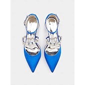 preiswerte Formell-Schwarze Satin-Pumps mit Strassverzierung für Damen – Fesselriemchen, spitze Zehenpartie, elegante Abend- und Hochzeitsschuhe