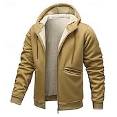 baratos Moletom com capuz de lã-Homens Full Zip Hoodie Moletom com zíper Fuzzy Sherpa Casaco de lã Moletom de lã Amarelo Verde Tropa Cáqui Cinzento Escuro Com Capuz Tecido Zip Up Zíper Bolsos Desportos e Ar livre Diário Final de