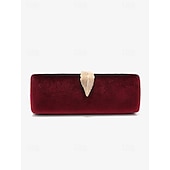 cheap Clutches &amp; Evening Bags-Women&#039;s Velvet Clutch Bag with Gold Feather Accent and Chain Strap - Elegant Evening Bag for Formal Events and Parties