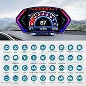 お買い得  ヘッドアップディスプレイ-p3 gps スピードメーター hud obd2 ヘッドアップディスプレイ オンボードコンピューター 車の電圧 rpm 水温 傾斜計 アラームゲージ付き