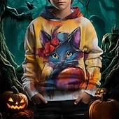 billiga Pojkens 3D-djur-Pojkar 3D Grafisk Katt Huvtröja Långärmad Vår Höst Mode Streetwear Barn 4-12 år Huva Utomhus Ledigt Dagligen Normal