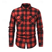 economico Camicie da uomo-Per uomo Camicia Camicia di flanella Sovracamicia A quadri Esterno Strada Nero Rosso Blu Manica lunga Primavera &amp; Autunno Abbigliamento