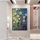preiswerte Blumen-/Botanische Gemälde-Ölgemälde handgemaltes 3D-Blumengemälde, handgefertigtes Palettenmesser, Blumen, Ölgemälde, Wandkunst, großes 3D-weißes Strukturgemälde, moderne dekorative Gemälde, Impressionismus, abstraktes weißes