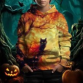 billiga Pojkens 3D-djur-Pojkar 3D Grafisk Katt Huvtröja Långärmad Vår Höst Mode Streetwear Barn 4-12 år Huva Utomhus Ledigt Dagligen Normal
