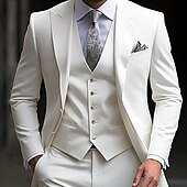 abordables Costumes formels-Costumes de mariage pour hommes Blanc Mode Formel Été Solide Ajustement standard 3 pièces à simple boutonnage deux boutons
