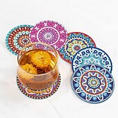 cheap Stress Relievers-6Pcs Diamond Art Painting Coaster Kit DIY Crafts Kit with Holder Non Slip Coaster Art Supplies for Adults Women Ideal Christmas Gift