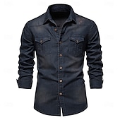 abordables Camisas Elite para Hombres-Hombre Camisa Camisa casual Abotonar la camisa Camisa vaquera Plano Vacaciones Diario Bleu Ciel Negro Azul Marino Oscuro Azul Piscina Manga Larga Cuello Invierno Primavera &amp; Otoño Ropa Bolsillo