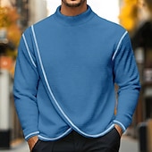 preiswerte T-Shirt mit Waffelstrick-Herren Waffelhemd Rollkragenhemd T-Shirt Langarmshirt Langarm Rollkragen Stehkragen Frühling &amp; Herbst Einfarbig Mode Designer Basic Wickeln Urlaub Straße Ausgehen Weiß Blau Marineblau Top T-Shirt für
