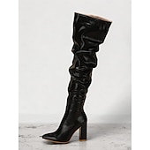 cheap Slouch Boots-Women&#039;s Black Slouchy Over-the-Knee Boots – Stylish Pointed Toe with Block Heel for Winter Fashion and Evening Outfits