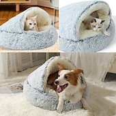 economico Coperte e plaid-Letto di peluche per gatti, ciambella rilassante, letto per cani e gatti, letto rotondo lavabile anti-ansia, soffice letto per coccole per cani, comodo letto con cuscino per cani e gatti per cuccioli di piccola taglia