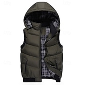 levne Gilety-Pánské Puffer Vesta Vesta s kapucí S vycpávkou Vesta Prošívaná vesta Denní Rande Dovolená Módní Na běžné nošení Podzim zima Kapsy Polyester Zahřívací Pohodlné Barevné bloky Zip Kapuce Běžný Čern
