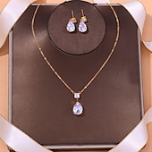 economico Collana da donna-elegante set di collana e orecchini in cristallo a goccia – gioielli scintillanti per spose e occasioni formali