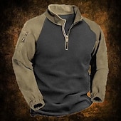 preiswerte Einfache Sweatshirts-Herren Sweatshirt Viertelreißverschluss Sweatshirt Armeegrün Marineblau Halber Reißverschluss Farbblock Patchwork Sport &amp; Outdoor Täglich Ferien Streetwear Basic Lässig Herbst Winter Bekleidung