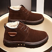 abordables Botas de invierno y nieve-Botines de ante sintético marrón para hombre con forro de felpa cálido y suela antideslizante, ideales para usar al aire libre en invierno.