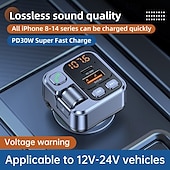 cheap Car Charger-Car Charger 30W Fast Charging Adapter FM Bluetooth Transmitter Handsfree Call with Voltage Monitor MP3 Player for IPhone Samsung