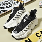 economico Sneakers da uomo-scarpe da ginnastica da uomo futuristiche con suola spessa in bianco e nero - scarpe sportive leggere e traspiranti per abbigliamento casual o da corsa