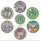 cheap Stress Relievers-6Pcs Diamond Art Painting Coaster Kit DIY Crafts Kit with Holder Non Slip Coaster Art Supplies for Adults Women Ideal Christmas Gift