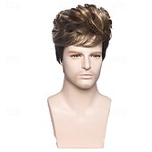 economico Parrucche uomo-Parrucche sintetiche Liscio Taglio asimmetrico Parrucca Corto Marrone chiaro Capelli sintetici Per uomo Disegni alla moda Soffice Naturale Marrone chiaro