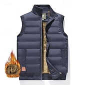 levne Gilety-Pánské Puffer Vesta Denní Na běžné nošení Podzim zima Kapsy Polyester Zahřívací Pevná barva Zip Stojáček Běžný Černá Tmavě námořnická Vodní modrá Khaki Vesta