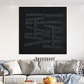 economico Quadri astratti-dipinto a mano dipinto nero con texture oversize 3d dipinto geometrico astratto fatto a mano grande dipinto minimalista bianco e nero con texture per soggiorno camera da letto decorazione da parete