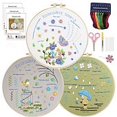 abordables Anti-Stress-Kit de broderie 3 ensembles pour adultes débutants apprenez 33 points différents kits de bricolage comprenant un cerceau à motifs de fleurs estampées fils de couleur outils faciles à suivre