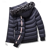 preiswerte Daunenjacken &amp; Parkas für Herren-Herren Wintermantel Daunenjacke Gepolstert Tasche Abnehmbare Kapuze Polyester Urlaub Alltagskleidung Date Regulär Mode Lässig Bequem Thermowarm Herbst Winter Farbblock Wein Schwarz Gelb Dunkelgrün