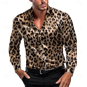 economico Camicia in Raso da Uomo-Per uomo Leopardato Maglietta informale Camicia con bottoni Manica lunga Moda Casual Feste Informale Primavera Autunno Inverno Colletto alla coreana Giallo scuro