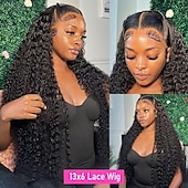 economico Parrucche lace front capelli veri-Parrucche frontali in pizzo con onde profonde 13x6, capelli umani, densità 180, parte profonda, parrucche frontali in pizzo con riccioli, capelli umani, pre-pizzicate, parrucca frontale in pizzo