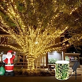 cheap Solar String Lights-50M-500Leds/100M-1000Leds Outdoor High Brightness Copper Wire Light String Large Solar Panel Courtyard Eaves Christmas Trees Balconies Fences Holy Festival Atmosphere Decorative Light String