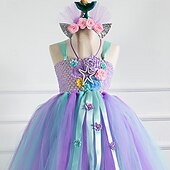 olcso Tündérmese témájú ruhák-Gyerekek Lány Cosplay ruha Party ruha Színes Ujjatlan Teljesítmény Karácsony Nyitott hátú Kollázs gyönyörű Édes Poliészter Maxi Party ruha Swing ruha A vonalú ruha Nyár 4-12 év Medence Bíbor Lóhere