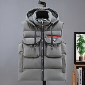 preiswerte Men&#039;s Vest-Herren Puffer Weste Kapuzenweste Gepolstert Weste Steppweste Täglich Verabredung Urlaub Modisch Brautkleider schlicht Herbst Winter Tasche Abnehmbare Kapuze Polyester warm halten Komfortabel Feste