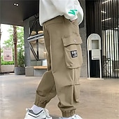 voordelige Broeken-Kinderen Jongens Broek Cargohosen Broek Lapwerk Zak Effen Kleur Ademend Zacht Comfort Broek Buiten Dagelijks Basic Zwart Khaki Middelhoge taille