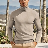 billige genser for menn-Herre Pullover genser Strikket genser Riflet Strikke Normal Strikket عادي Rullekrage Mote Fritid Dagligdagstøy Stevnemøte Klær Høst vinter Kamel Vin S M L