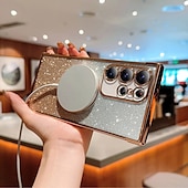 abordables Carcasas Samsung-teléfono Funda Para S24 S24 Ultra Plus S24 FE S23 S22 S21 S20 Ultra Plus FE S25 Ultra Funda Trasera Magnética Soporte de carga inalámbrica Antigolpes Retro Enchapado