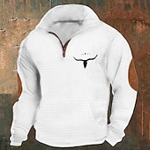 cheap Basic Sweatshirts-Men&#039;s Waffle Sweatshirt Sweatshirt Quarter Zip Sweatshirt Black White Navy Blue Khaki Dark Gray Half Zip Graphic Cow Print Patchwork Front Pocket Quarter Zip Daily Holiday Going out Polyester