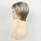 economico parrucca più vecchia-parrucche bionde corte per donne parrucche bionde con taglio pixie con frangia parrucche corte lisce a strati parrucche bionde chiare sintetiche dall&#039;aspetto naturale
