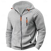baratos hoodies básicos dos homens-Homens Moletons Waffle Moletom Tático Preto Cáqui Cinzento Claro Com Capuz Tecido Zíper Bolsos Trabalho Desportos e Ar livre Casual Poliéster Roupa de rua Básico Casual Primavera &amp; Outono Estações