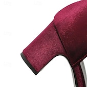 olcso Block Heels-női vintage zöld bársony t-pántos sarok - elegáns blokk sarkú mary jane cipő esti bulikra és hivatalos alkalmakra