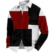 cheap Men&#039;s Shirt Jacket-Christmas Men&#039;s Plaid Corduroy Shirt Shirt Jacket Overshirt Long Sleeve Fashion Casual Outdoor Dailywear Holiday Fall &amp; Winter Turndown Collared Shirts Buttons 3D Print 2 Pockets 1pc Black Red Blue