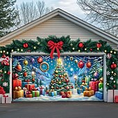 Christmas Door Decorations Outdoor Garage Door Cover Xmas Tree Banner Farmhouse Large Christmas Backdrop for Holiday Outdoor Garage Door Home Wall Decorations 38