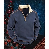 economico Felpe di base-Per uomo Felpa Felpa con cerniera a un quarto Blu Colletto Mao Color Block Collage Sportivo Giornaliero Per eventi Vintage Informale Vello sottile Autunno inverno Abbigliamento Felpe con cappuccio