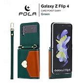 Недорогие Чехлы для Samsung-телефон Кейс для Назначение Z-флип 6 Z Flip 5 Z Flip 4 Z Flip 3 Кейс на заднюю панель со стендом с ремешком с ремешком на запястье Ретро ТПУ Кожа PU