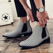 billiga Chelsea stövlar-chelseaboots för män i houndstooth-mönster – klassiska slip-on ankelboots med elastiska sidopaneler för formella och vardagliga tillfällen