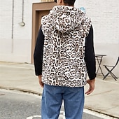 cheap Men's Vest-Men's Vest Faux Fur Gilet Daily Date Vacation Fashion Casual Fall &amp; Winter Keep Warm Polyester Comfortable Leopard Print Cardigan Stand Collar Regular Fit White Yellow Brown Vest